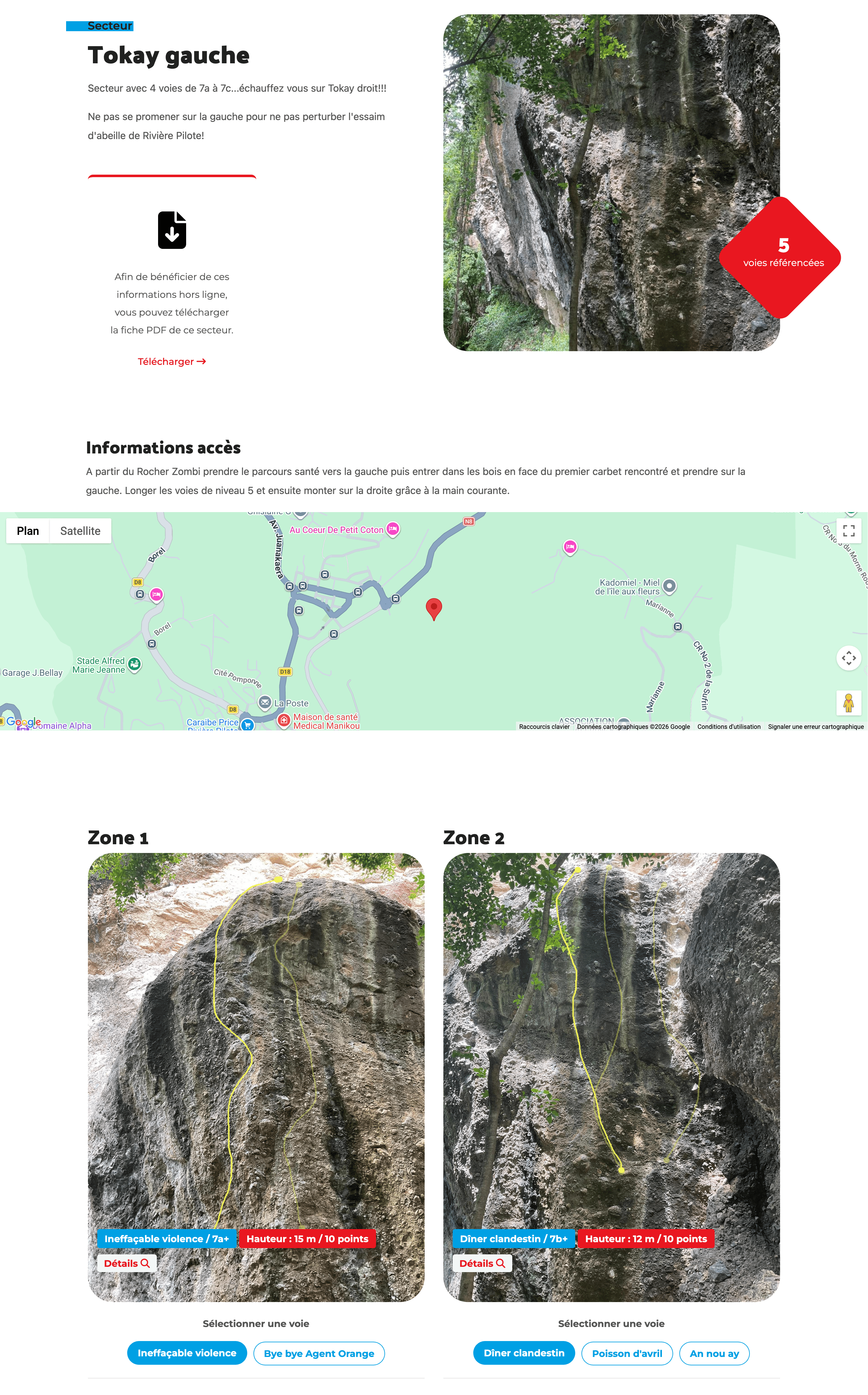 Capture d’écran du topo d’escalade en Martinique propulsé par EasyTopo